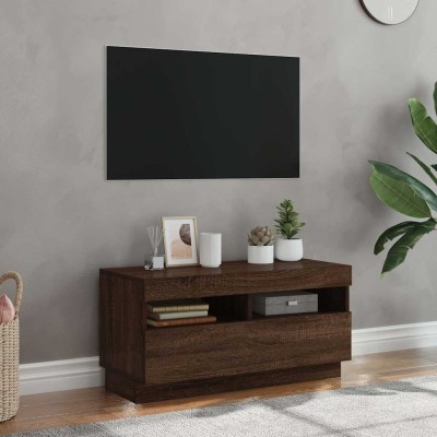 Mueble de TV con luces LED color roble marrón 80x35x40 cm