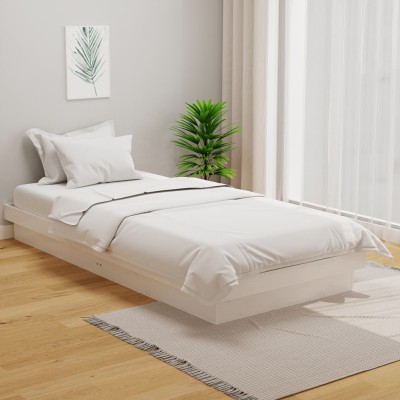 Estructura de cama individual sin colchón madera maciza blanco