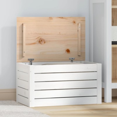 Caja de almacenaje madera maciza de pino blanco 59,5x36,5x33 cm