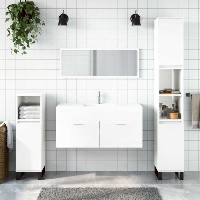 Armario de baño con espejo madera de ingeniería blanco brillo