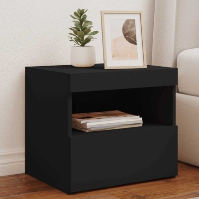 Mesita de noche con luces LED negro 50x40x45 cm