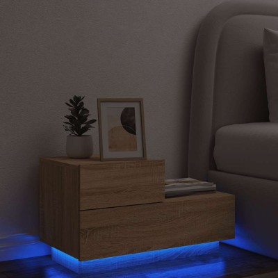 Mesita de noche con luces LED roble Sonoma 70x36x40,5 cm