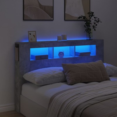 Cabecero LED madera ingeniería gris hormigón 160x18,5x103,5 cm