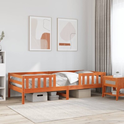 Cama sin colchón madera maciza de pino marrón cera 100x200 cm