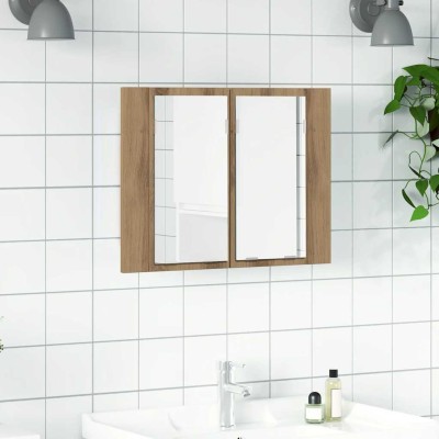 Armario con espejo y LED madera roble artisan 60x12x45 cm
