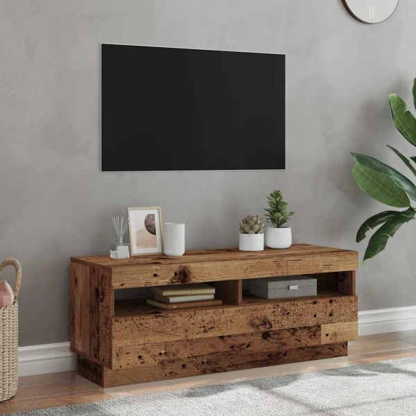 Mueble TV luces LED madera ingeniería envejecida 100x35x40 cm