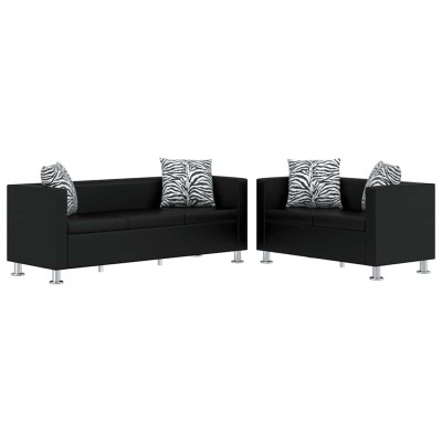 Conjunto de sofás de 2 y 3 plazas de cuero artificial negro