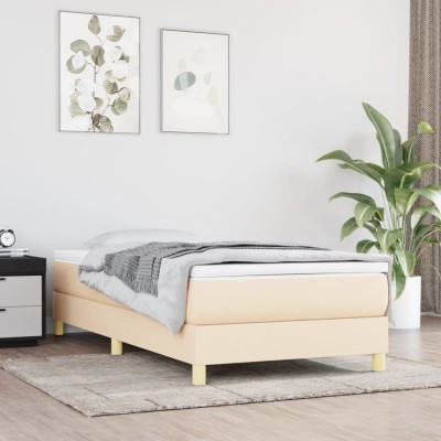 Cama box spring con colchón tela color crema 80x200 cm