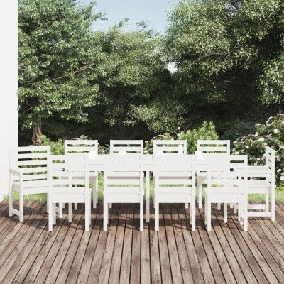 Juego de comedor de jardín 11 piezas madera maciza pino blanco