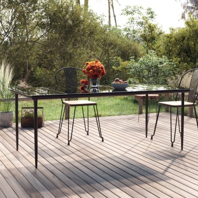 Mesa comedor jardín acero y vidrio templado negro 200x100x74 cm