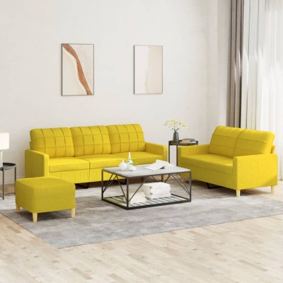 Juego de sofás con cojines 3 piezas tela amarillo claro