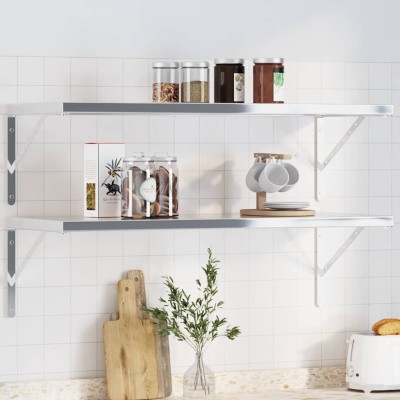 Soportes de estante 4 uds acero inoxidable plata 40x2,5x25 cm