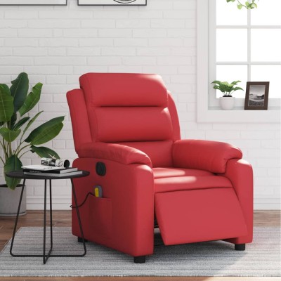 Sillón de masaje reclinable eléctrico de cuero artificial rojo