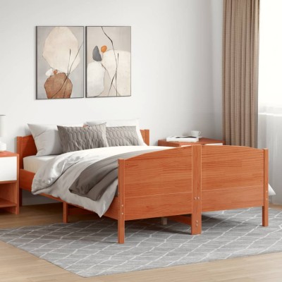 Estructura de cama sin colchón madera maciza marrón 135x190 cm