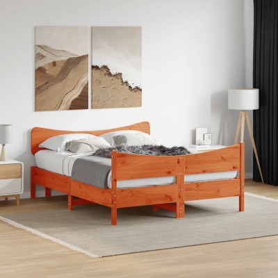 Cama sin colchón madera maciza pino marrón cera 150x200 cm