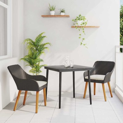 Conjunto de Comedor de Jardín 3 pcs Negro ratán sintético
