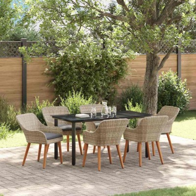 Conjunto de comedor 7 pcs Gris claro Poliratán