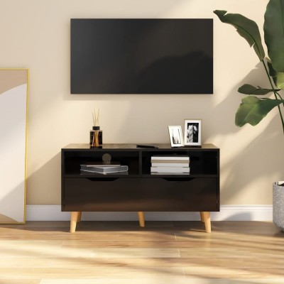 Mueble de TV madera de ingeniería negro brillo 90x40x48,5 cm