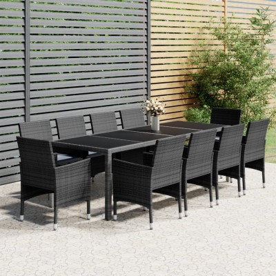 Set de comedor de jardín 11 pzas ratán sintético gris