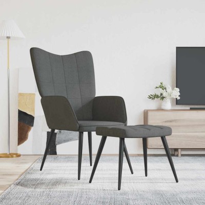 Sillón de relax con taburete tela gris oscuro