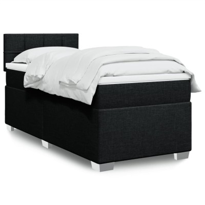 Cama box spring con colchón tela negro 80x200 cm