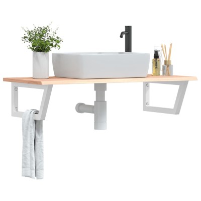 Estante de lavabo de pared de acero y madera maciza de roble