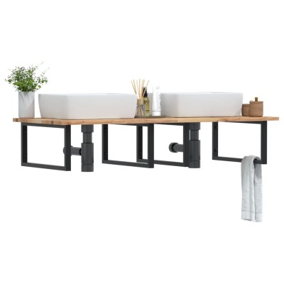 Estante de lavabo de pared acero y madera maciza de acacia
