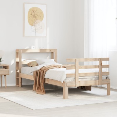 Estructura de cama con cabecero madera maciza pino 90x190 cm