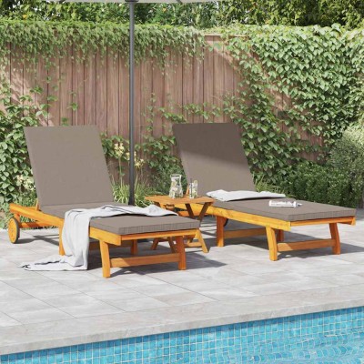 Tumbona 2 pcs Marrón 63 x 199 x 85cm Madera maciza de Acacia