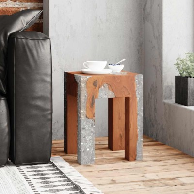 Taburete de madera maciza de teca y resina