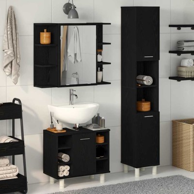Juego de muebles de baño 3 pcs Negro 30 x 30 x 179.5 cm
