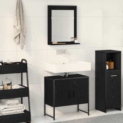 Juego de muebles de baño con puerta 2 pcs Negro 60 x 33 x 60 cm
