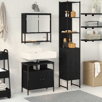 Juego de muebles de baño 3 pcs Roble negro 33 x 33 x 185.5 cm