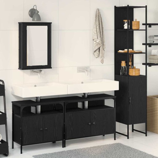 Juego de muebles de baño 4 pcs Roble negro 33 x 33 x 185.5 cm