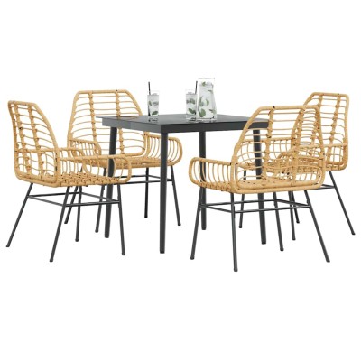 Juego de comedor jardín 5 piezas ratán sintético marrón