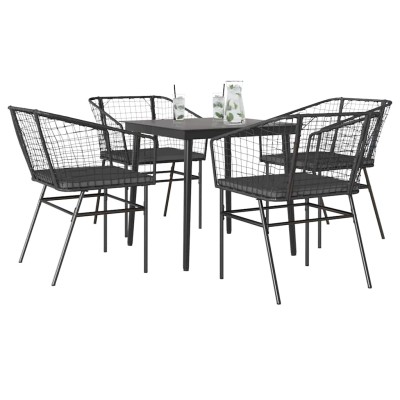 Juego de comedor jardín 5 piezas cojines ratán sintético negro