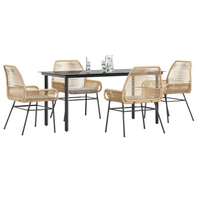 Juego de comedor jardín 5 piezas cojines ratán sintético marrón