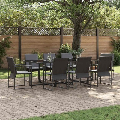 Conjunto de Comedor de Jardín 9 pcs Negro Acero