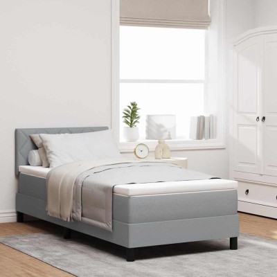 Cama box spring con colchón Gris Claro 90 x 200 cm tela