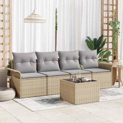 Conjunto de sofá de jardín 5 pcs Beige Poliratán