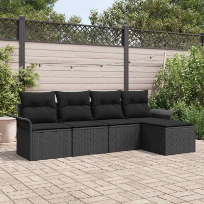 Conjunto de sofá de jardín con cojín 5 pcs Negro Poliratán