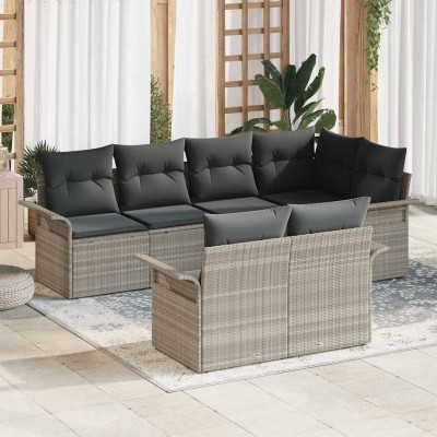 Conjunto de sofá de jardín con cojín 7 pcs Gris claro Poliratán