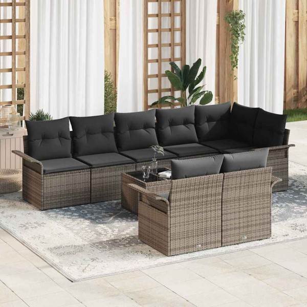 Conjunto de sofá de jardín con cojín 9 pcs Gris Poliratán