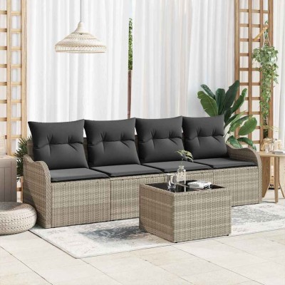 Conjunto de sofá de jardín 5 pcs Gris Claro Poliratán