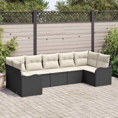 Conjunto de sofá de jardín con cojín 7 pcs Negro Poliratán