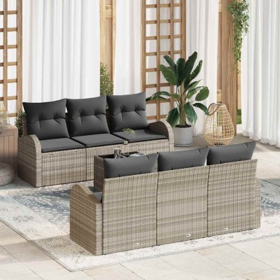Conjunto de sofá de jardín 7 pcs Gris claro 55 x 55 x 37 cm