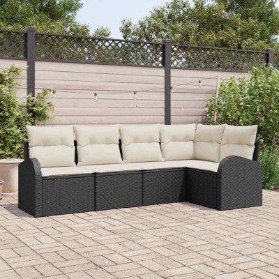 Conjunto de sofá de jardín con cojín 5 pcs Negro Poliratán