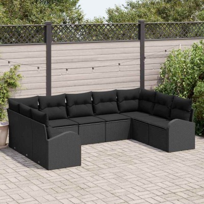 Conjunto de sofá de jardín 9 pcs Negro Poliratán