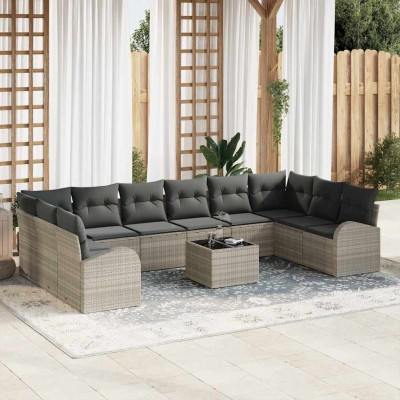 Conjunto de sofá de jardín 11 pcs Gris claro Poliratán