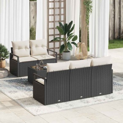 Conjunto de sofá de jardín 6 pcs Negro y crema 55 x 55 x 37 cm